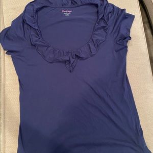 Lilly Pulitzer Navy Ruffle Neck Top